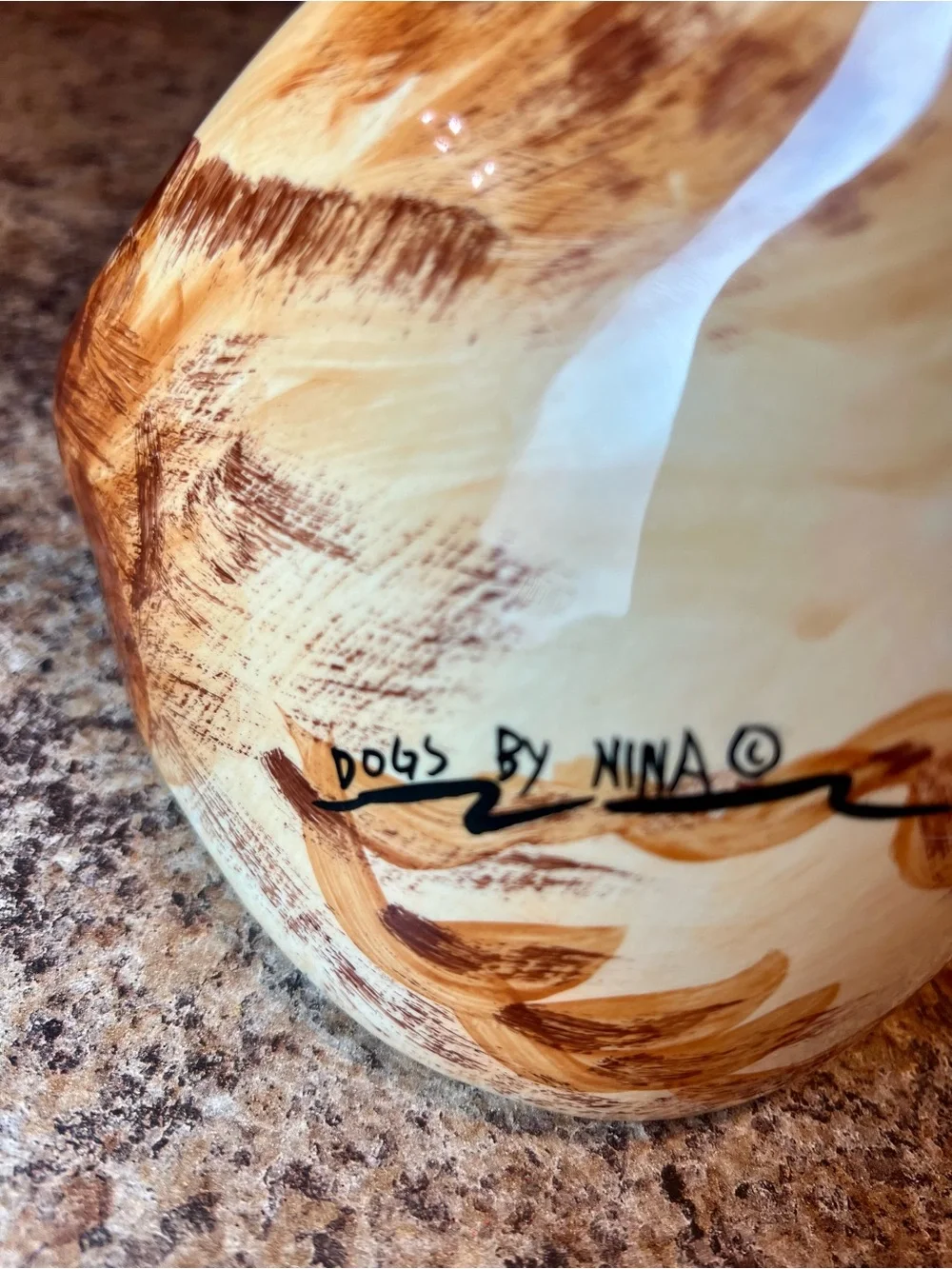 Handcrafted Dogs by Nina Brown & Cream Puppy Vase- Pets Dog Decor